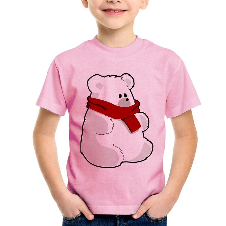 Camiseta Infantil Urso Polar - Rosa Bebê