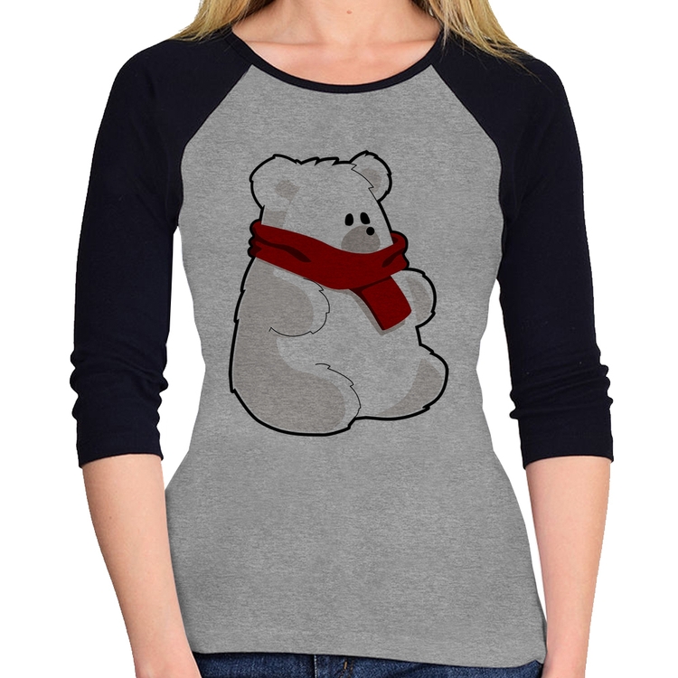 Baby Look Raglan Urso Polar Manga 3/4 - Cinza/Preto