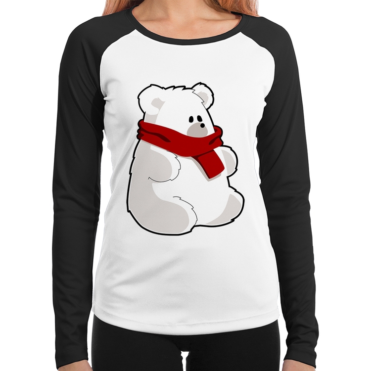 Baby Look Raglan Urso Polar Manga Longa