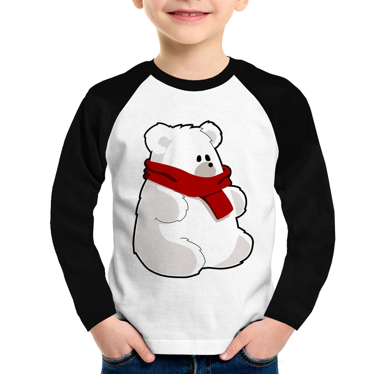 Camiseta Raglan Infantil Urso Polar Manga Longa