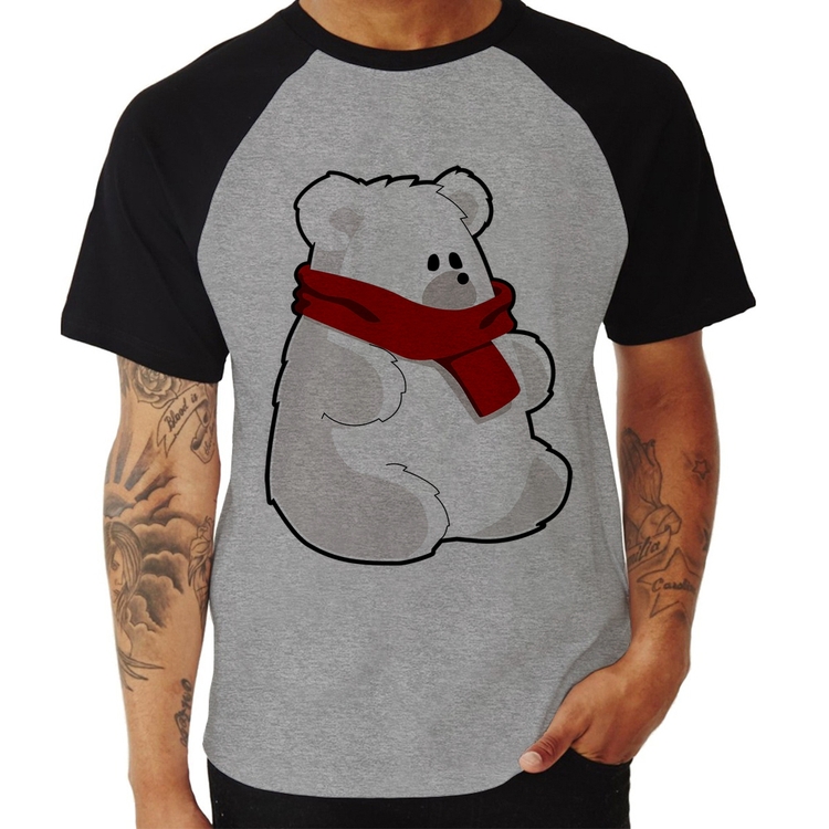 Camiseta Raglan Urso Polar - Cinza/Preto