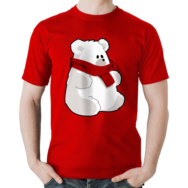 Camiseta Algodão Urso Polar - Vermelha