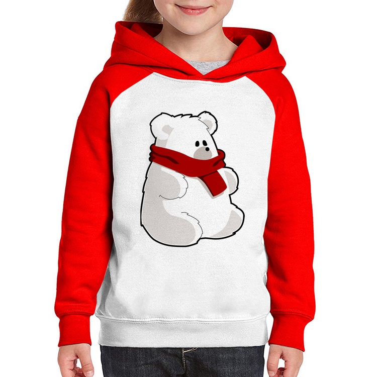 Moletom Infantil Urso Polar - Branco/Vermelho