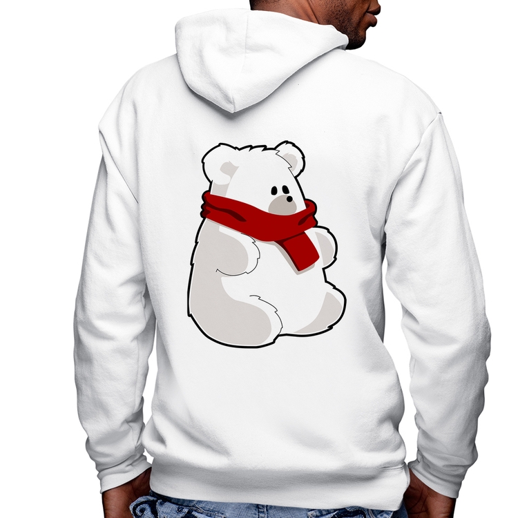 Blusa Moletom Urso Polar Masculina com Capuz e Zíper - Branca