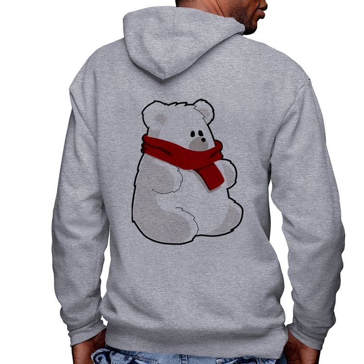 Blusa Moletom Urso Polar Masculina com Capuz e Zíper - Mescla