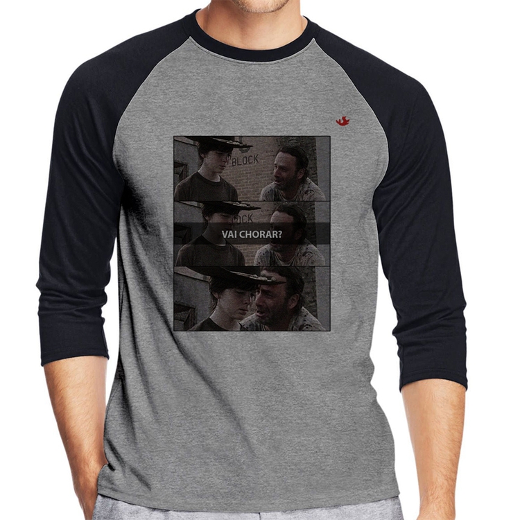 Camiseta Raglan Vai chorar? Manga 3/4 - Cinza/Preto