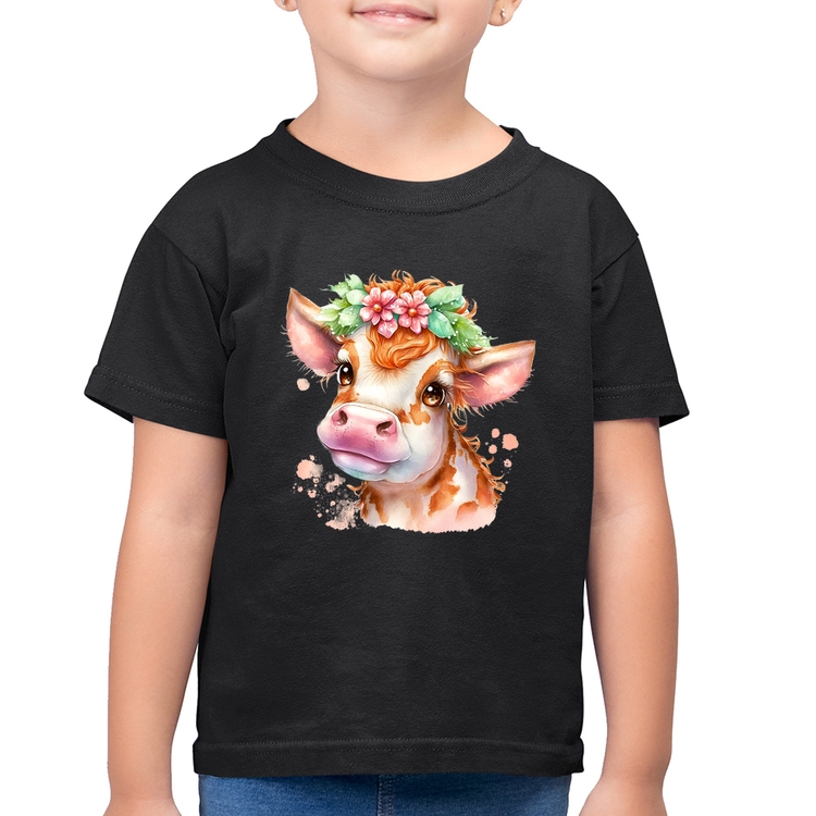 Camiseta Algodão Infantil Vaquinha E Flores