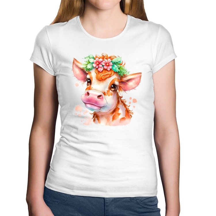 Baby Look Algodão Vaquinha E Flores - Branca