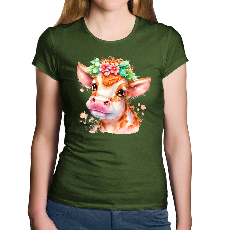 Baby Look Algodão Vaquinha E Flores - Musgo