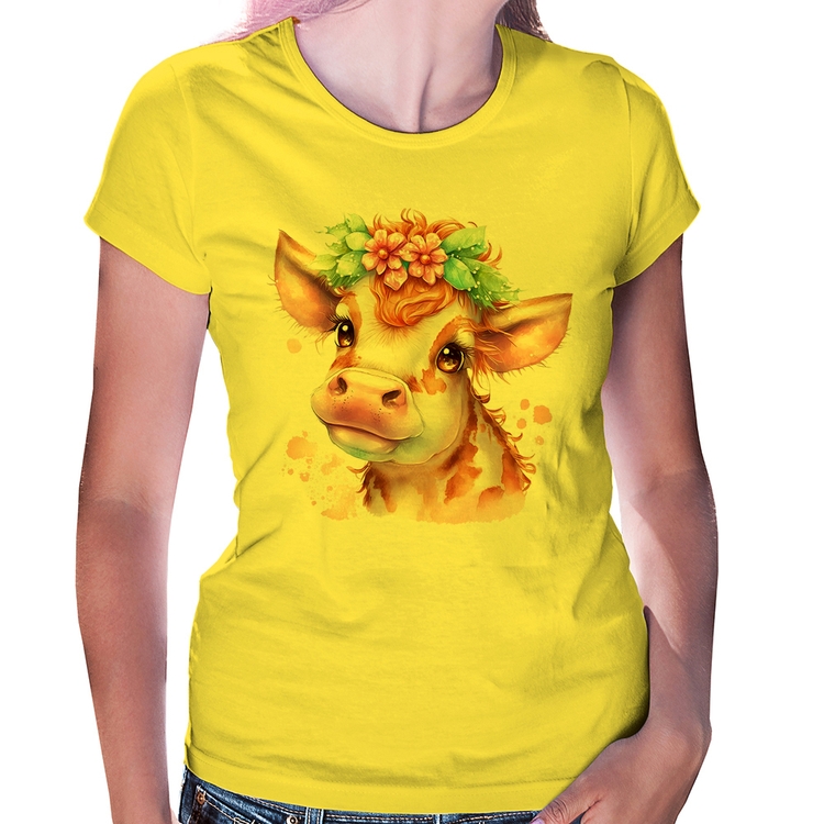 Baby Look Vaquinha E Flores - Amarela