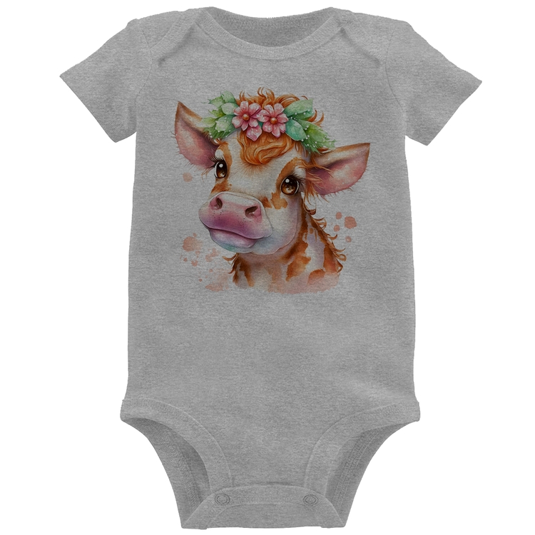 Body Bebê Vaquinha E Flores - Cinza
