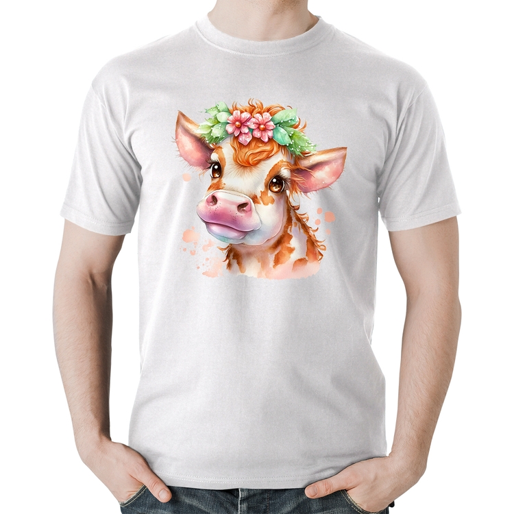 Camiseta Algodão Vaquinha E Flores - Branca