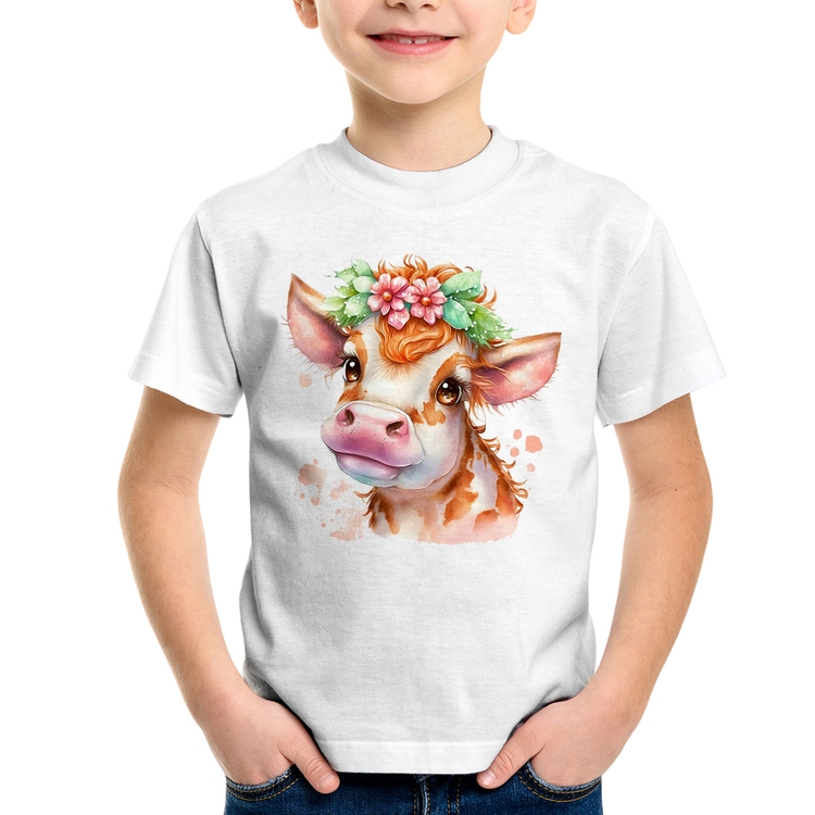 Camiseta Infantil Vaquinha E Flores