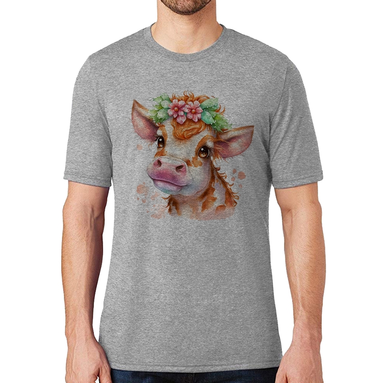 Camiseta Vaquinha E Flores - Cinza