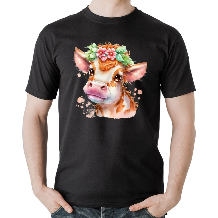 Camiseta Algodão Vaquinha E Flores