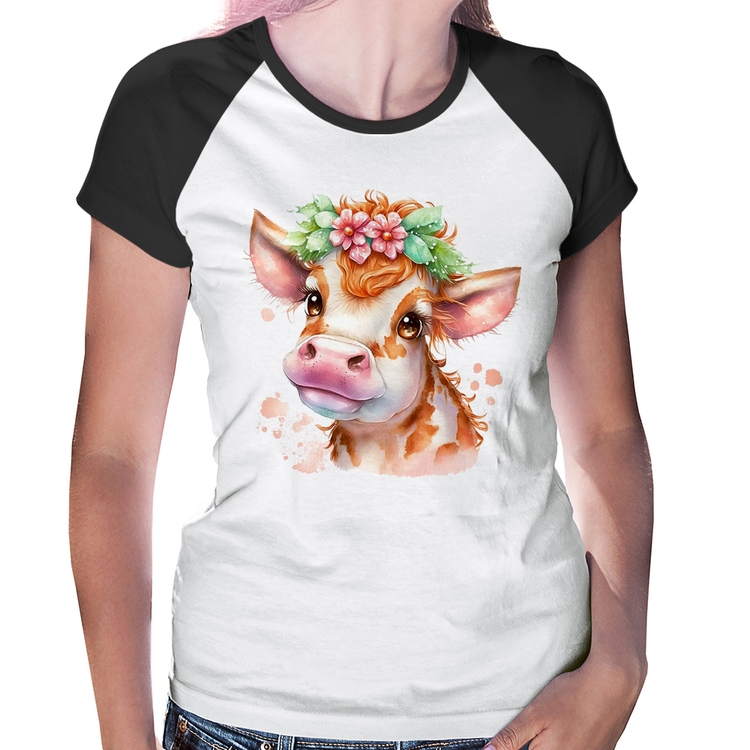 Baby Look Raglan Vaquinha E Flores