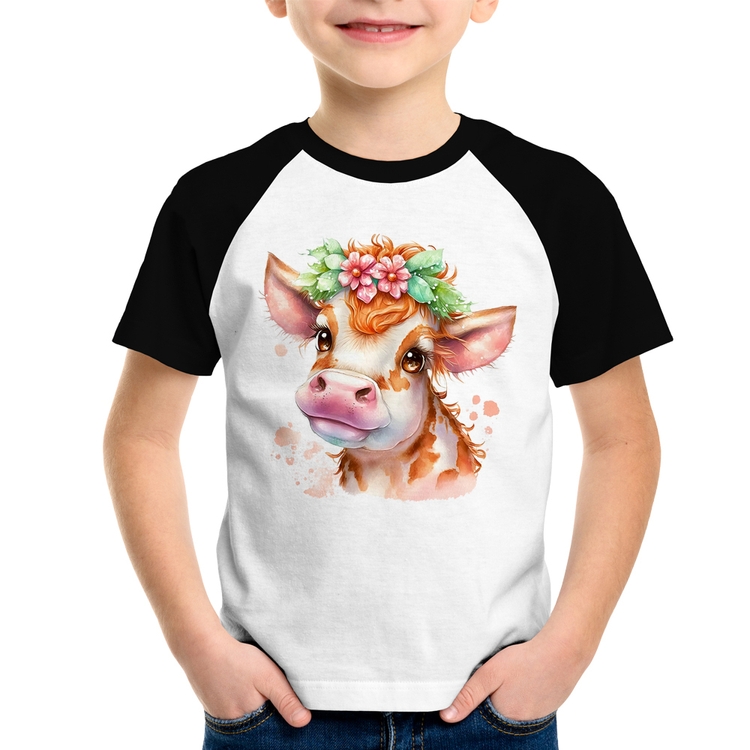 Camiseta Raglan Infantil Vaquinha E Flores