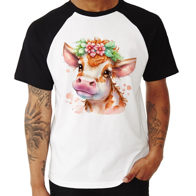 Camiseta Raglan Vaquinha E Flores