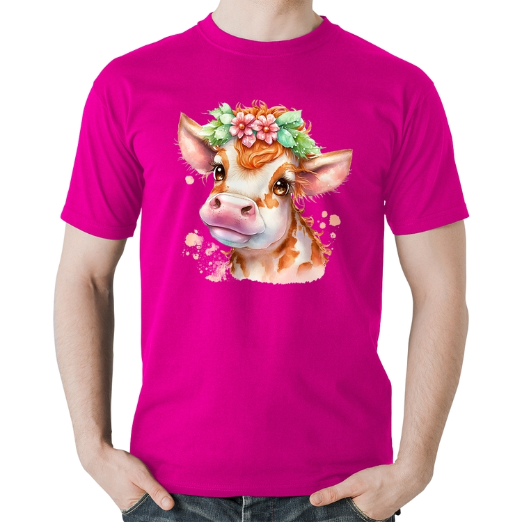 Camiseta Algodão Vaquinha E Flores - Rosa