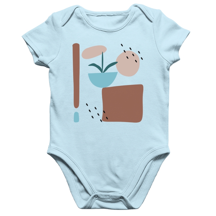 Body Bebê Algodão Vaso de Planta Minimalista Abstrato - Azul Bebê