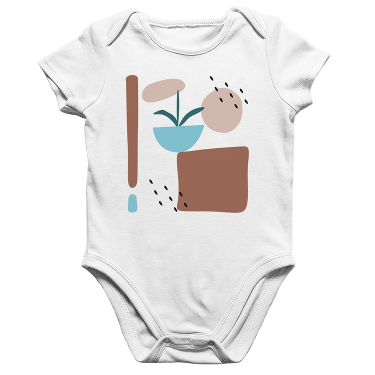 Body Bebê Algodão Vaso de Planta Minimalista Abstrato - Branco