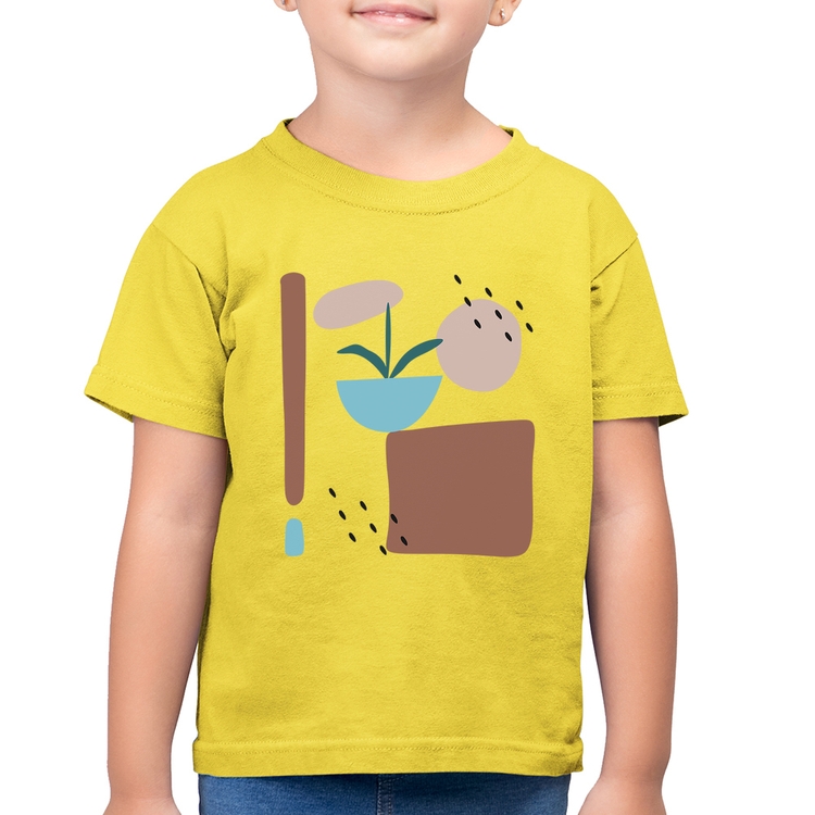 Camiseta Algodão Infantil Vaso de Planta Minimalista Abstrato - Amarelo Canário