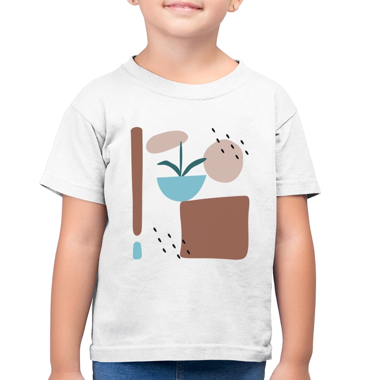 Camiseta Algodão Infantil Vaso de Planta Minimalista Abstrato - Branca
