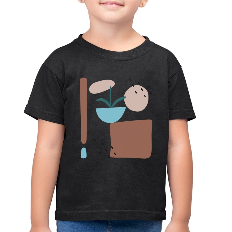 Camiseta Algodão Infantil Vaso de Planta Minimalista Abstrato