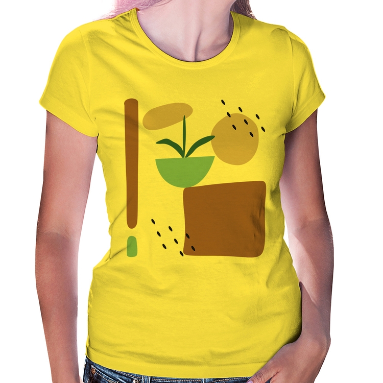 Baby Look Vaso de Planta Minimalista Abstrato - Amarela