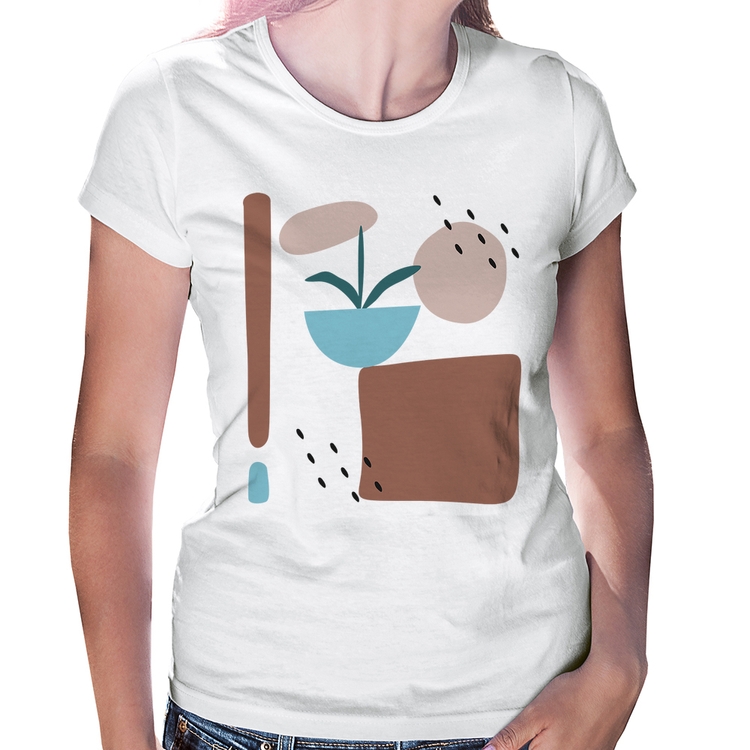 Baby Look Vaso de Planta Minimalista Abstrato
