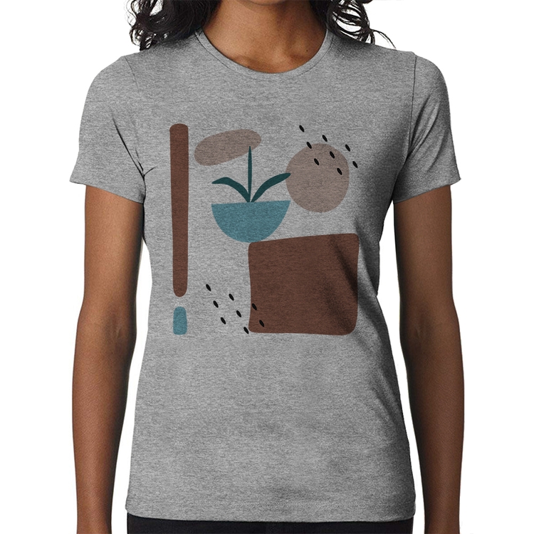 Baby Look Vaso de Planta Minimalista Abstrato - Cinza