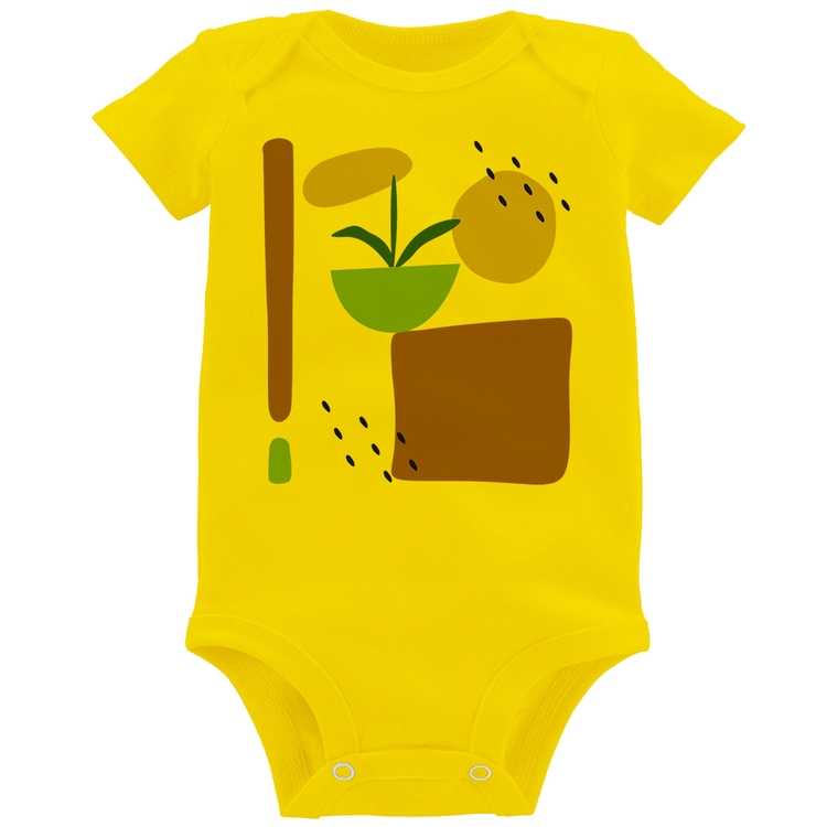Body Bebê Vaso de Planta Minimalista Abstrato - Amarelo