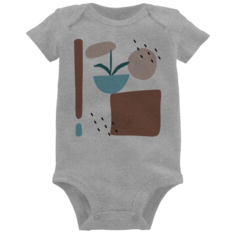 Body Bebê Vaso de Planta Minimalista Abstrato - Cinza
