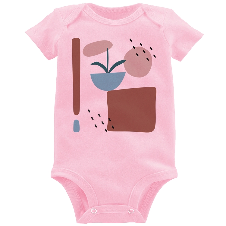 Body Bebê Vaso de Planta Minimalista Abstrato - Rosa Bebê