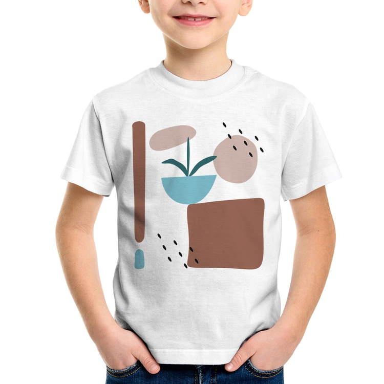 Camiseta Infantil Vaso de Planta Minimalista Abstrato