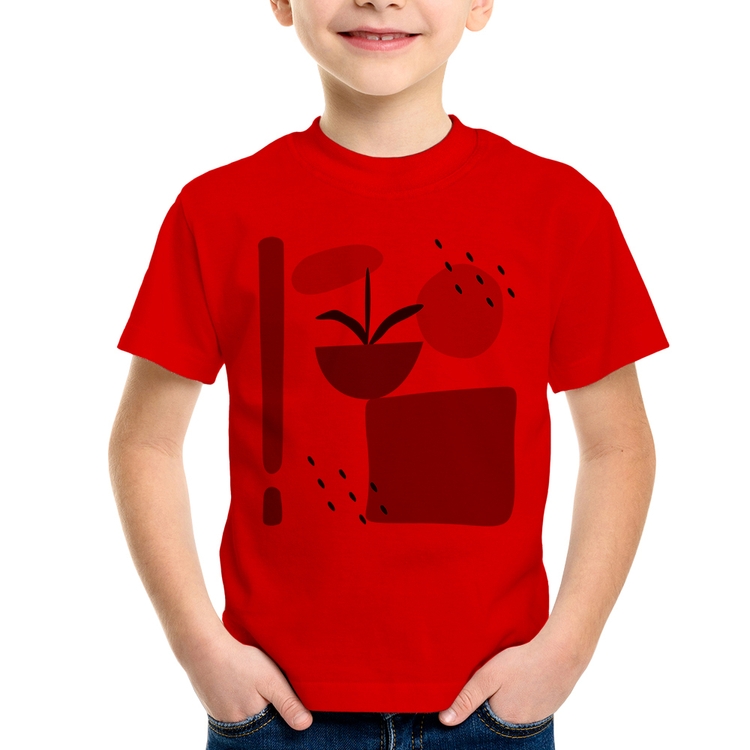 Camiseta Infantil Vaso de Planta Minimalista Abstrato - Vermelha