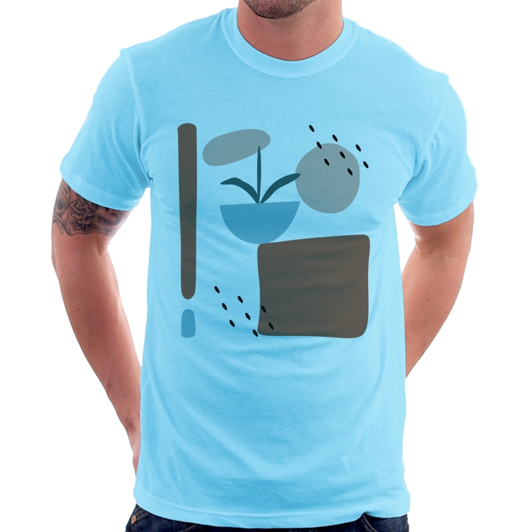 Camiseta Vaso de Planta Minimalista Abstrato - Azul Bebê