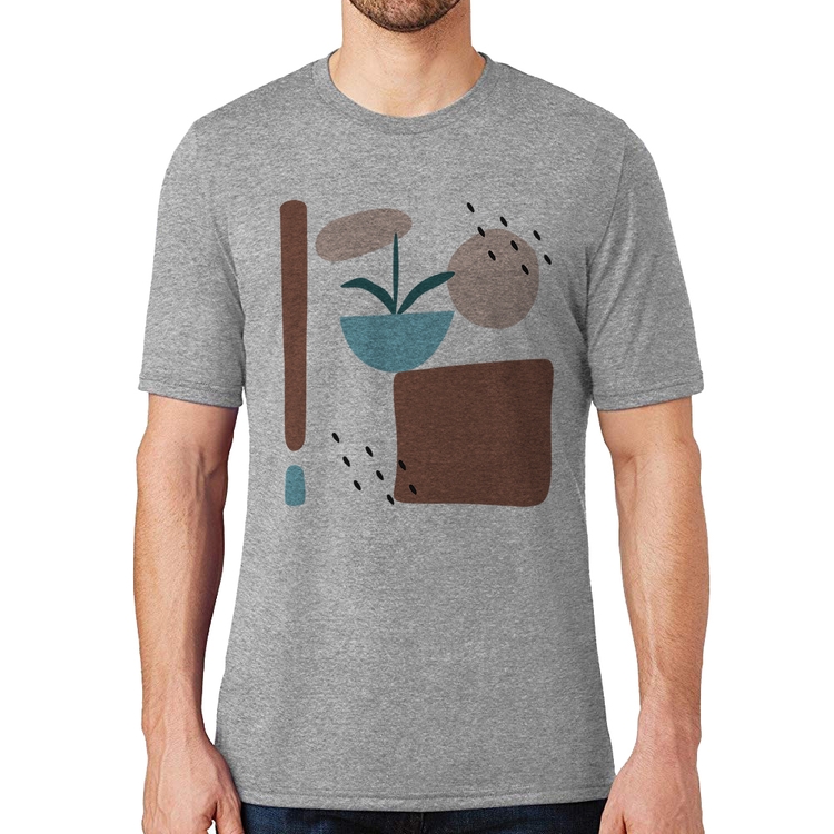 Camiseta Vaso de Planta Minimalista Abstrato - Cinza