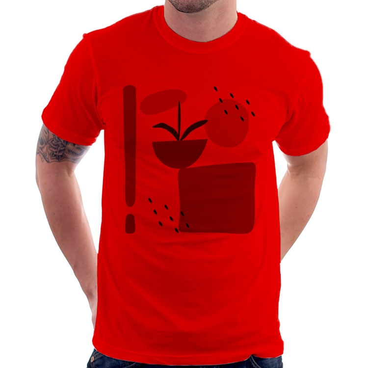 Camiseta Vaso de Planta Minimalista Abstrato - Vermelha