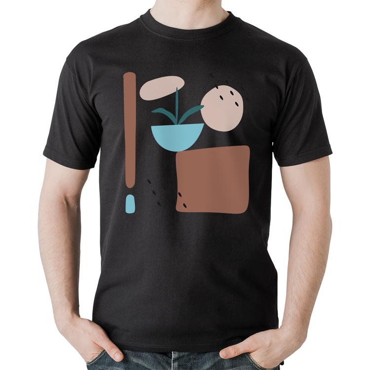Camiseta Algodão Vaso de Planta Minimalista Abstrato