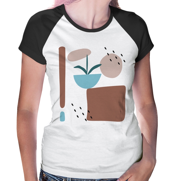 Baby Look Raglan Vaso de Planta Minimalista Abstrato