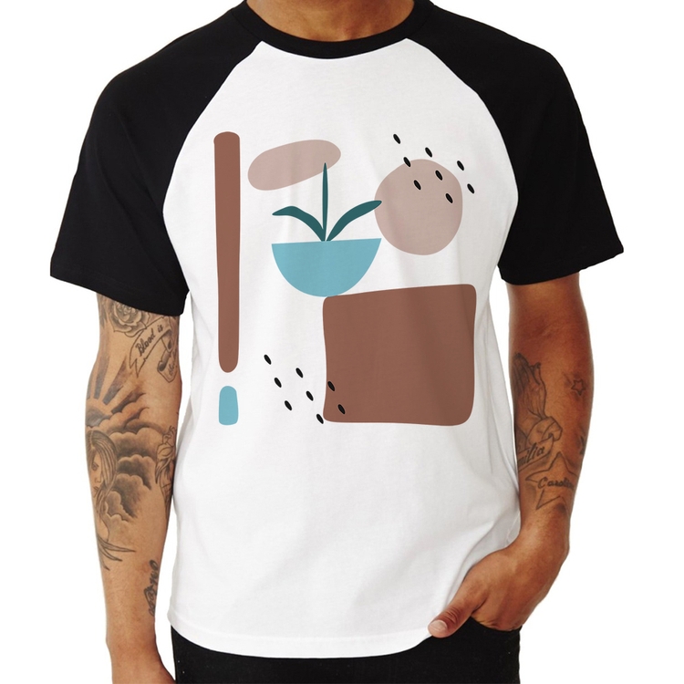 Camiseta Raglan Vaso de Planta Minimalista Abstrato