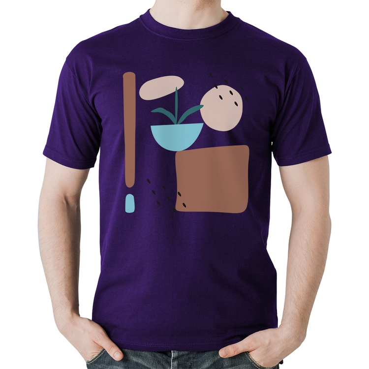 Camiseta Algodão Vaso de Planta Minimalista Abstrato - Roxa