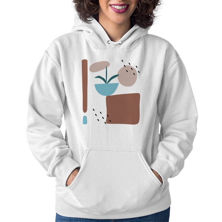 Moletom Feminino Vaso de Planta Minimalista Abstrato - Branco