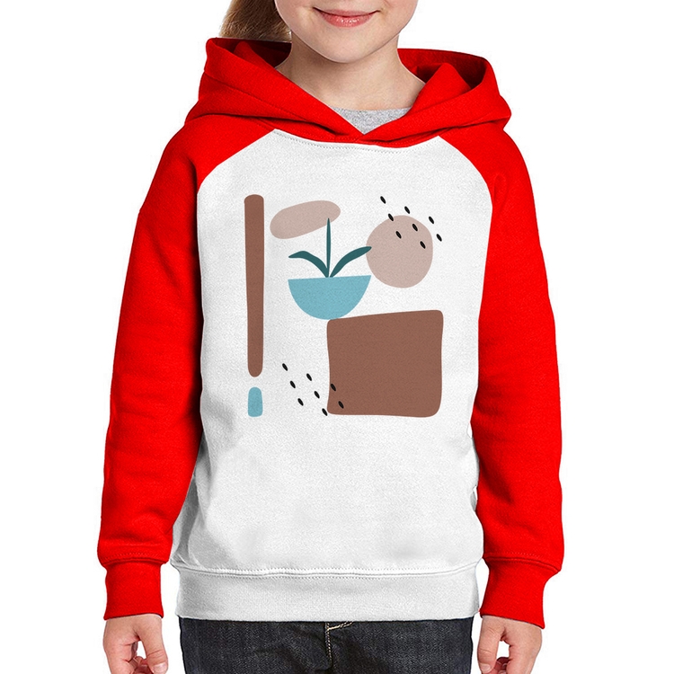 Moletom Infantil Vaso de Planta Minimalista Abstrato - Branco/Vermelho