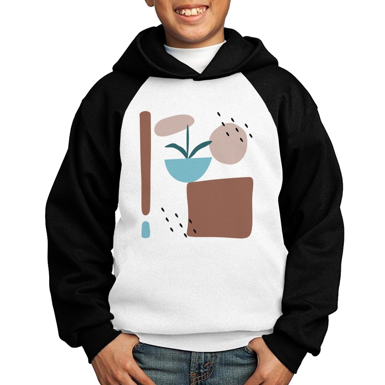 Moletom Infantil Vaso de Planta Minimalista Abstrato - Branco/Preto