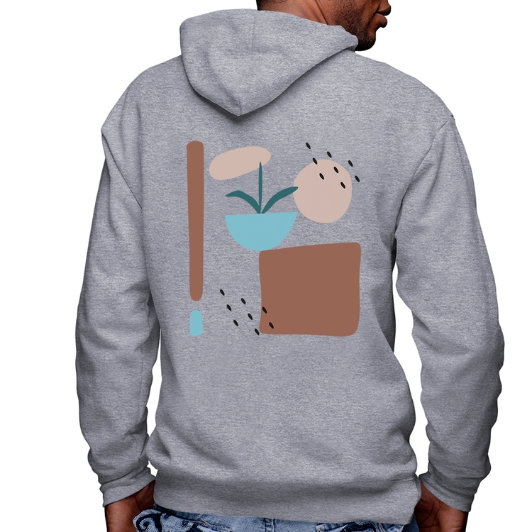Blusa Moletom Vaso de Planta Minimalista Abstrato Masculina com Capuz e Zíper - Mescla
