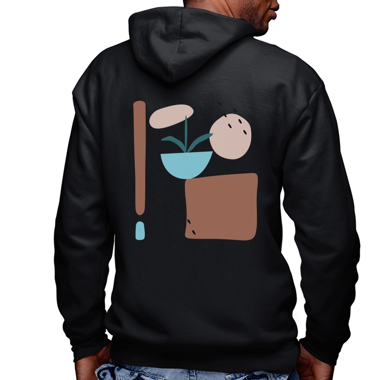 Blusa Moletom Vaso de Planta Minimalista Abstrato Masculina com Capuz e Zíper