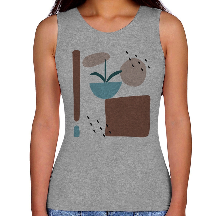 Regata Feminina Vaso de Planta Minimalista Abstrato - Cinza