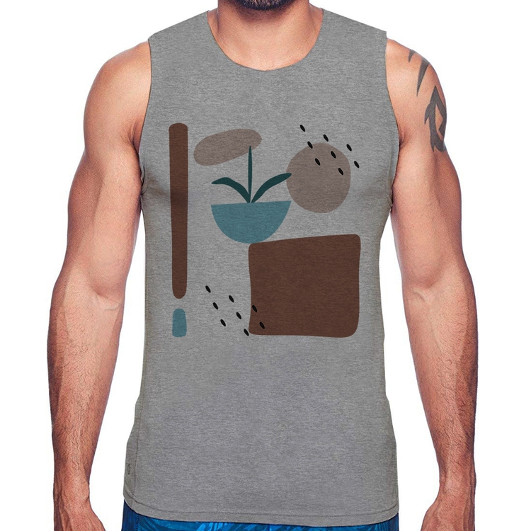 Regata Vaso de Planta Minimalista Abstrato - Cinza